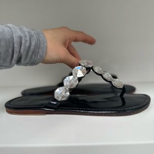 Mystique Boutique Black Patent Leather Crystal Sandals